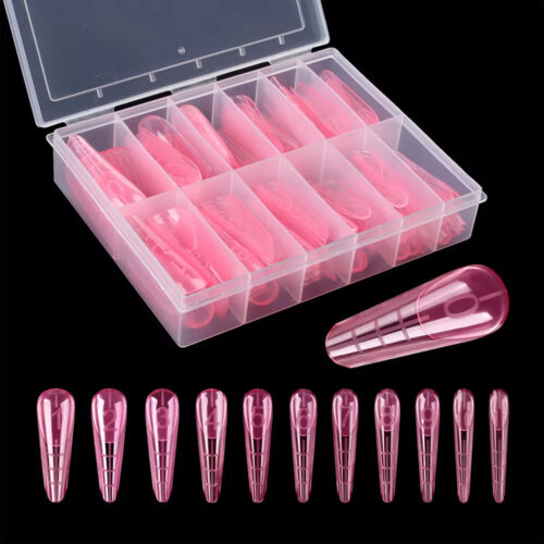 Viršutinės nagų formelės migdolo formos su French linija